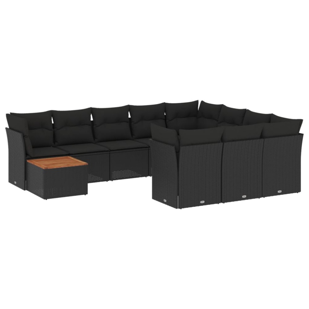 vidaXL Set canapele de grădină cu perne, 11 piese, negru, poliratan