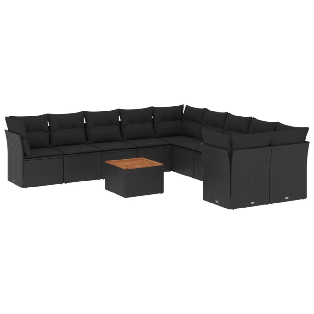 vidaXL Set canapele de grădină cu perne, 11 piese, negru, poliratan