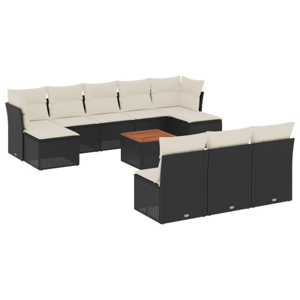 vidaXL Set canapele de grădină cu perne, 11 piese, negru, poliratan