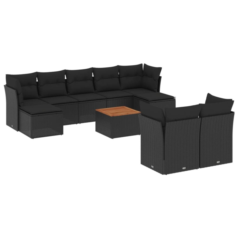 vidaXL Set canapele de grădină cu perne, 10 piese, negru, poliratan