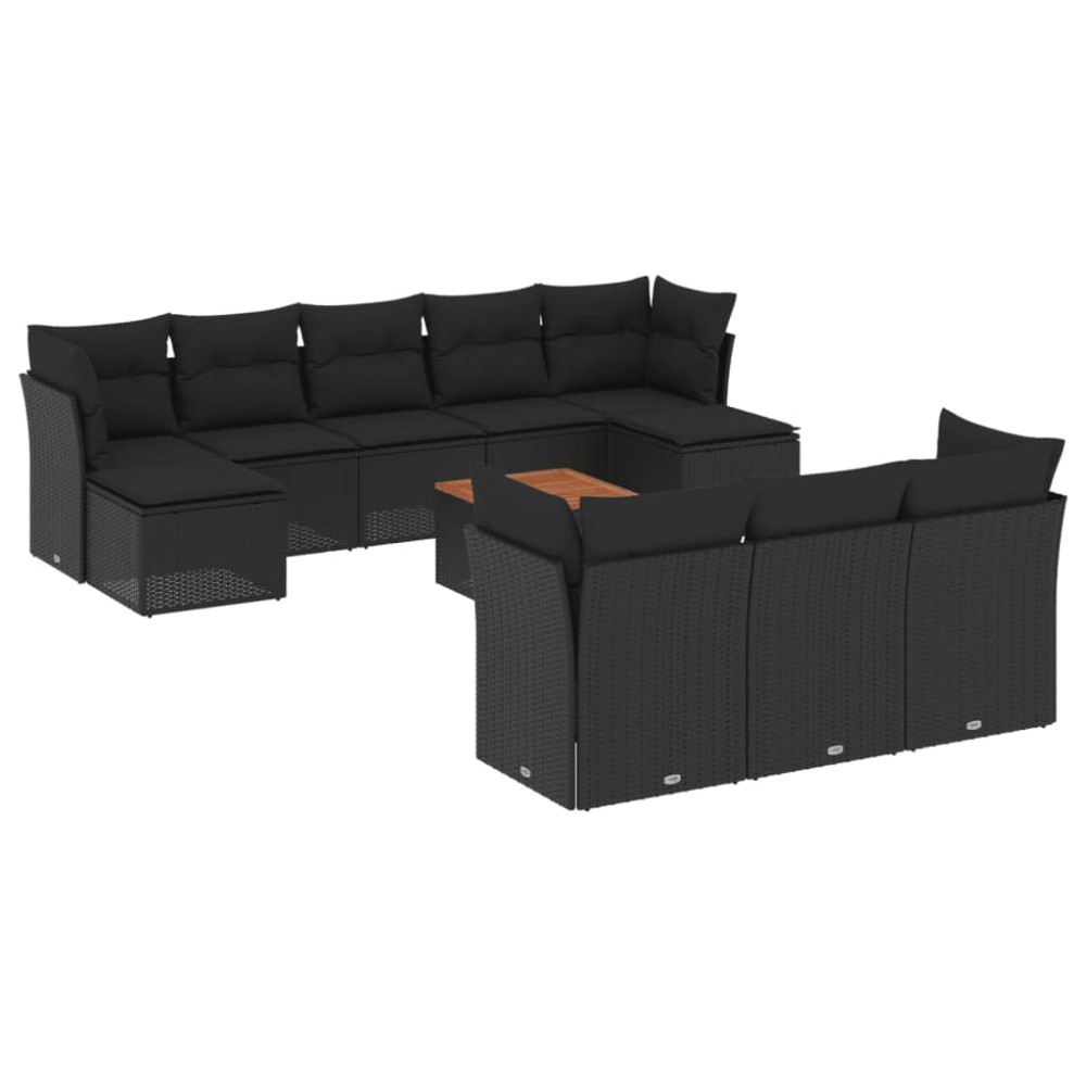 vidaXL Set canapele de grădină cu perne, 11 piese, negru, poliratan