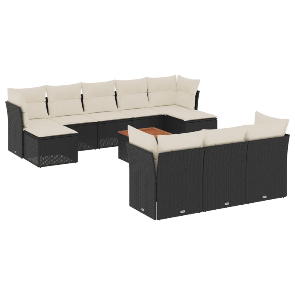 vidaXL Set canapele de grădină cu perne, 11 piese, negru, poliratan