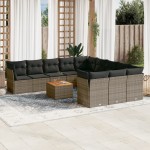 vidaXL Set canapea de grădină cu perne, 12 piese, gri, poliratan vidaXL Set canapea de grădină cu perne, 12 piese, gri, poliratan