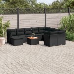 vidaXL Set canapele de grădină cu perne, 11 piese, negru, poliratan vidaXL Set canapele de grădină cu perne, 11 piese, negru, poliratan