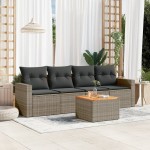 vidaXL Set canapea de grădină cu perne, 5 piese, gri, poliratan vidaXL Set canapea de grădină cu perne, 5 piese, gri, poliratan