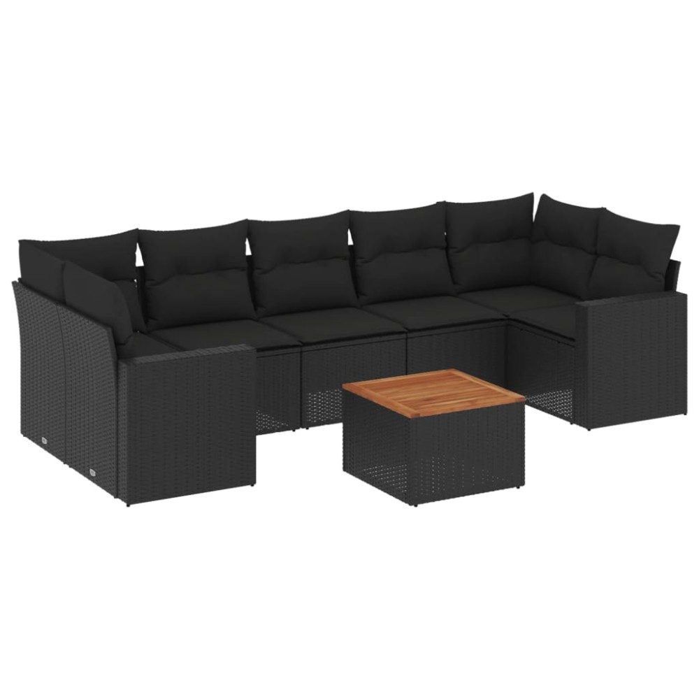 vidaXL Set mobilier de grădină cu perne, 8 piese, negru, poliratan