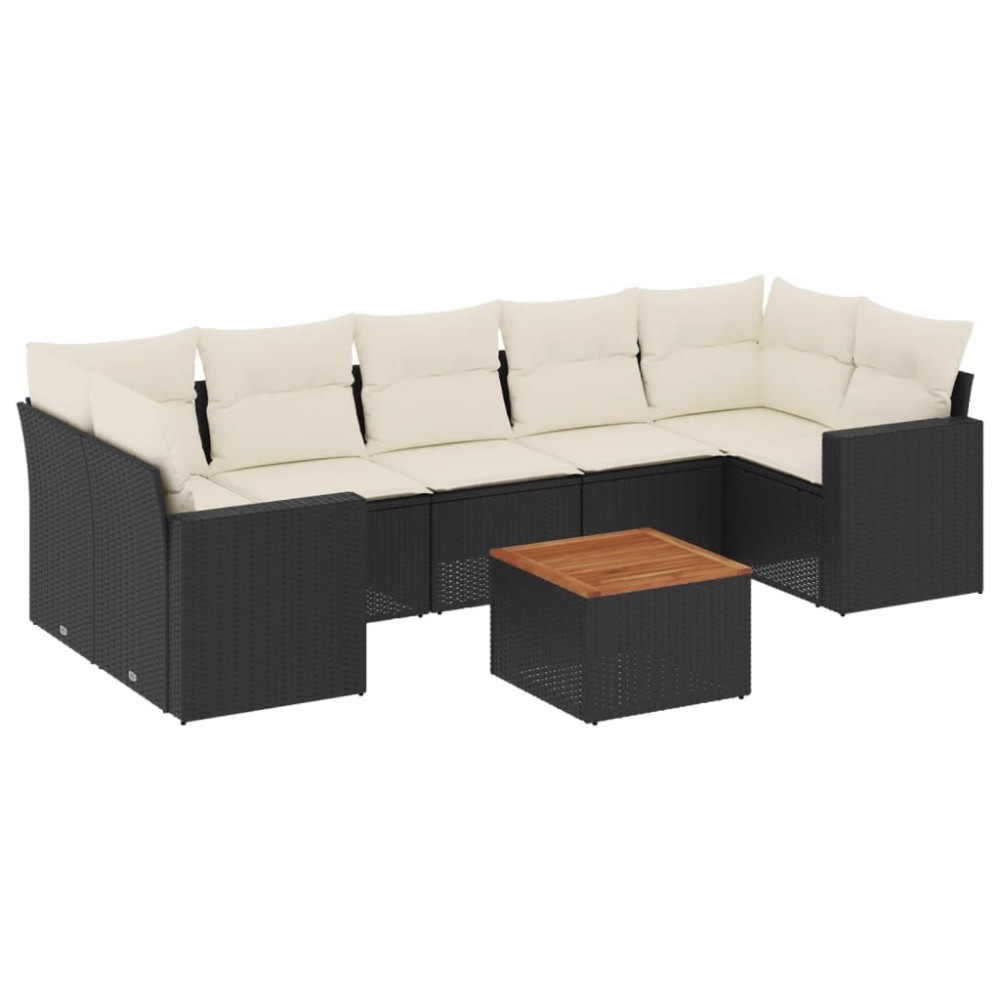 vidaXL Set mobilier de grădină cu perne, 8 piese, negru, poliratan