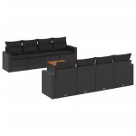 vidaXL Set mobilier de grădină cu perne, 9 piese, negru, poliratan