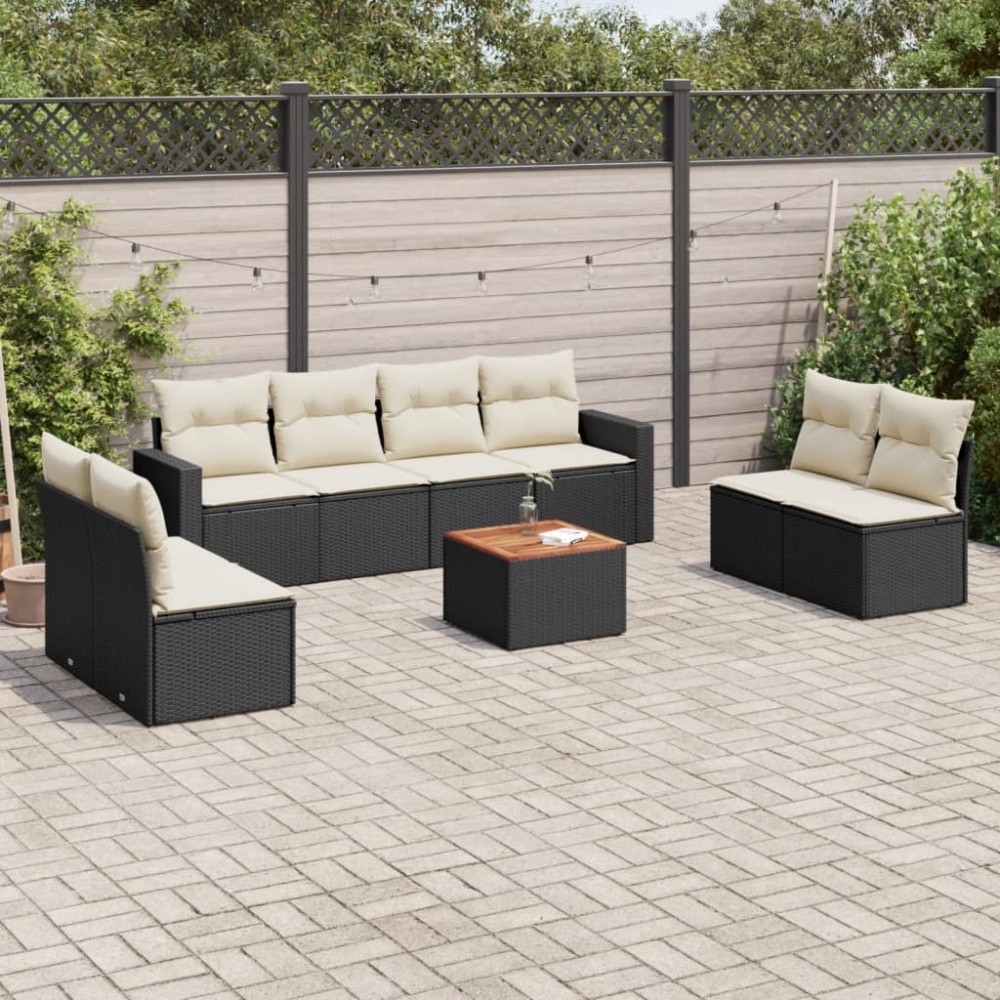 vidaXL Set mobilier de grădină cu perne, 9 piese, negru, poliratan