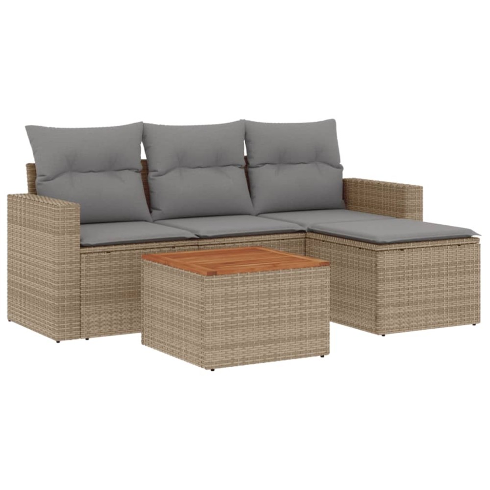 vidaXL Set canapele de grădină cu perne, 5 piese, bej, poliratan