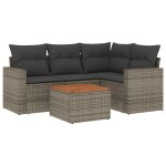 vidaXL Set canapea de grădină cu perne, 5 piese, gri, poliratan vidaXL Set canapea de grădină cu perne, 5 piese, gri, poliratan