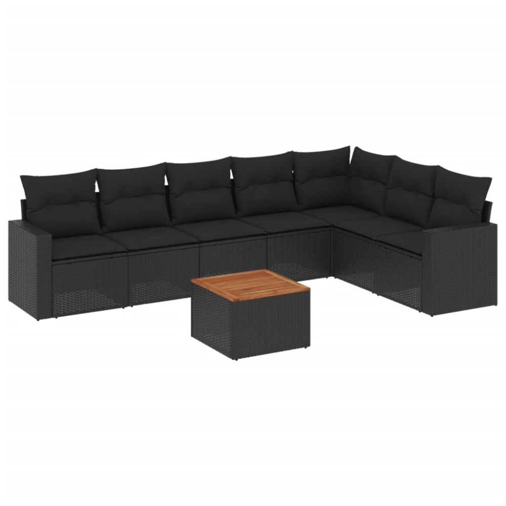 vidaXL Set mobilier de grădină cu perne, 8 piese, negru, poliratan