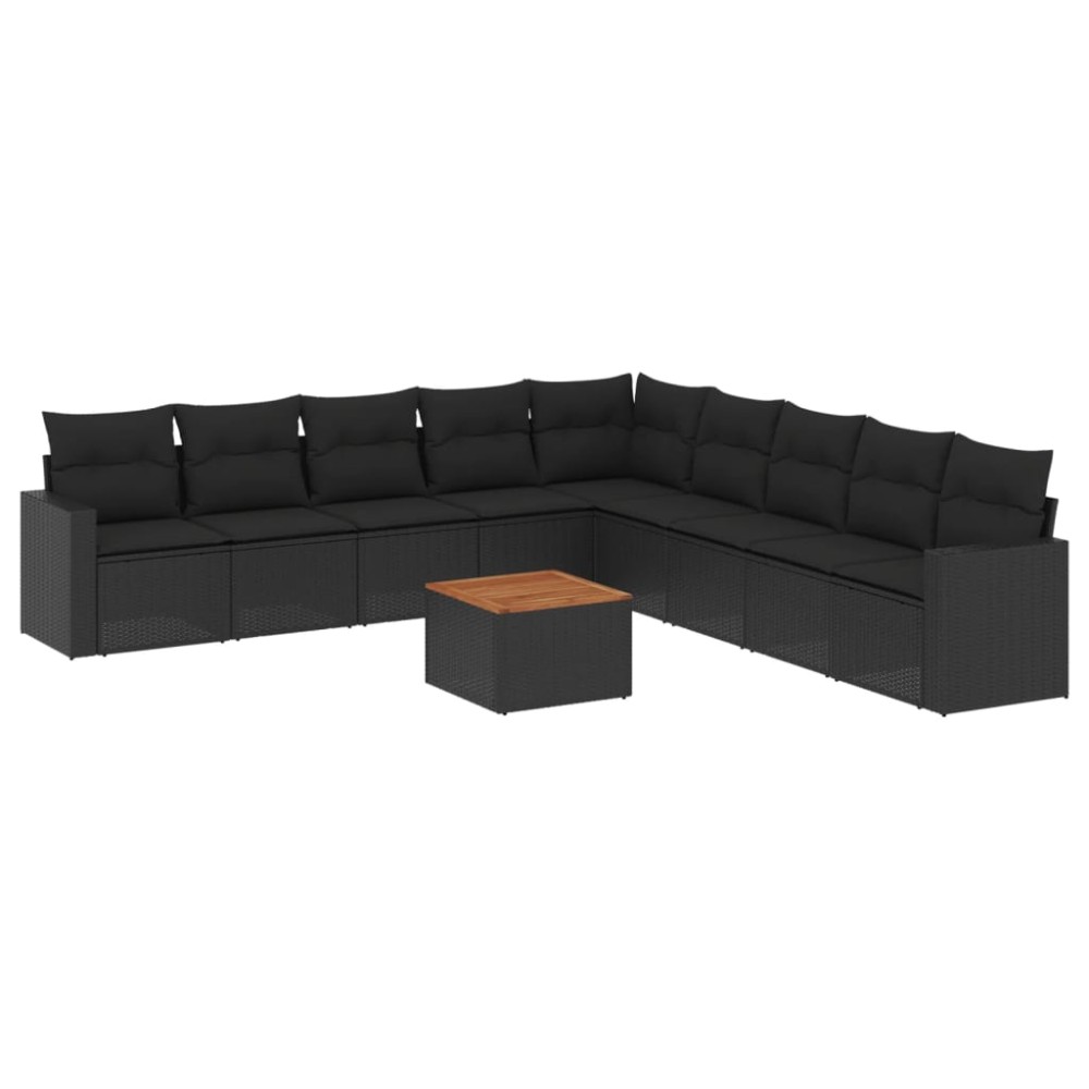 vidaXL Set canapele de grădină cu perne, 10 piese, negru, poliratan