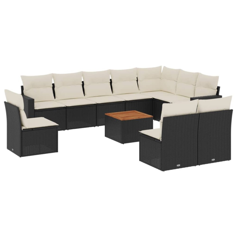vidaXL Set canapele de grădină cu perne, 11 piese, negru, poliratan
