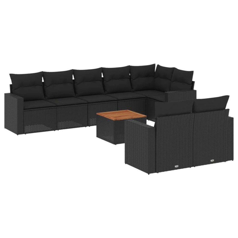 vidaXL Set mobilier de grădină cu perne, 9 piese, negru, poliratan