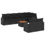 vidaXL Set mobilier de grădină cu perne, 9 piese, negru, poliratan