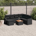 vidaXL Set mobilier de grădină cu perne, 8 piese, negru, poliratan vidaXL Set mobilier de grădină cu perne, 8 piese, negru, poliratan