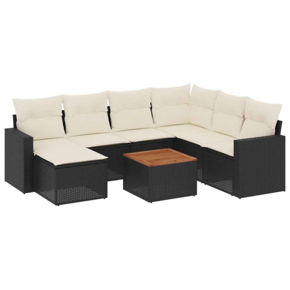 vidaXL Set mobilier de grădină cu perne, 8 piese, negru, poliratan