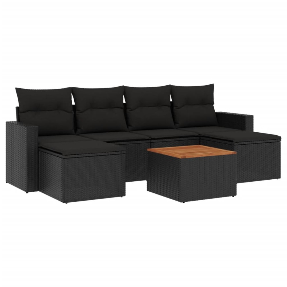 vidaXL Set canapele de grădină cu perne, 7 piese, negru, poliratan