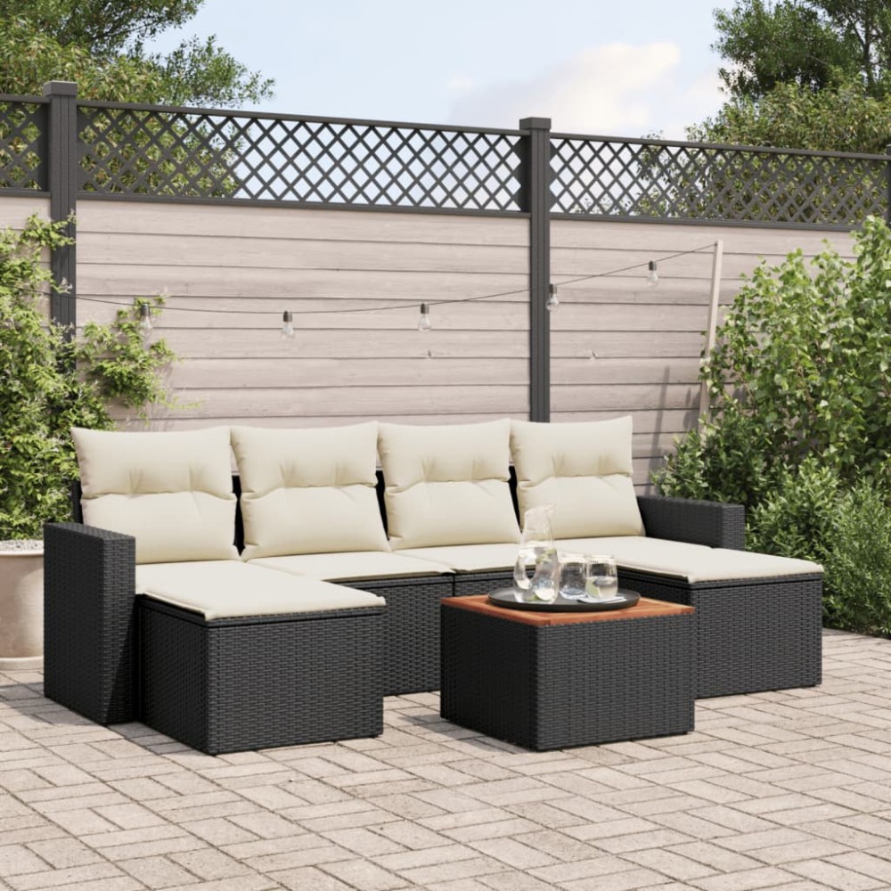 vidaXL Set canapele de grădină cu perne, 7 piese, negru, poliratan
