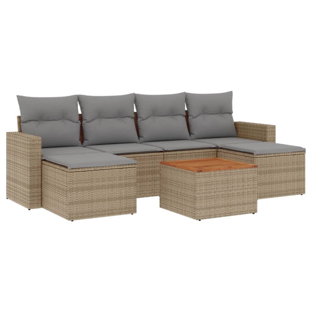 vidaXL Set canapele de grădină, 7 piese, cu perne, bej, poliratan