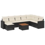 vidaXL Set mobilier de grădină cu perne, 9 piese, negru, poliratan vidaXL Set mobilier de grădină cu perne, 9 piese, negru, poliratan