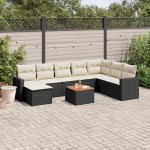 vidaXL Set mobilier de grădină cu perne, 9 piese, negru, poliratan vidaXL Set mobilier de grădină cu perne, 9 piese, negru, poliratan