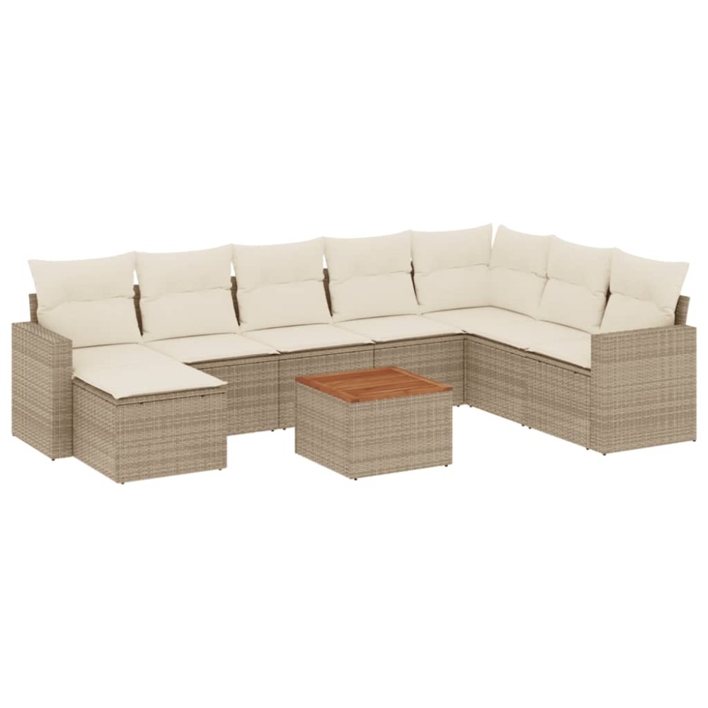 vidaXL Set canapele de grădină, 9 piese, cu perne, bej, poliratan
