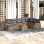 vidaXL Set canapele de grădină, 9 piese, cu perne, bej, poliratan vidaXL Set canapele de grădină, 9 piese, cu perne, bej, poliratan