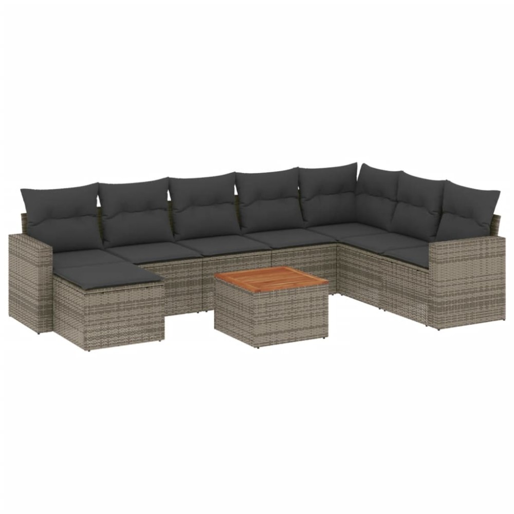 vidaXL Set canapele de grădină, 9 piese, cu perne, gri, poliratan