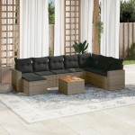 vidaXL Set canapele de grădină, 9 piese, cu perne, gri, poliratan vidaXL Set canapele de grădină, 9 piese, cu perne, gri, poliratan