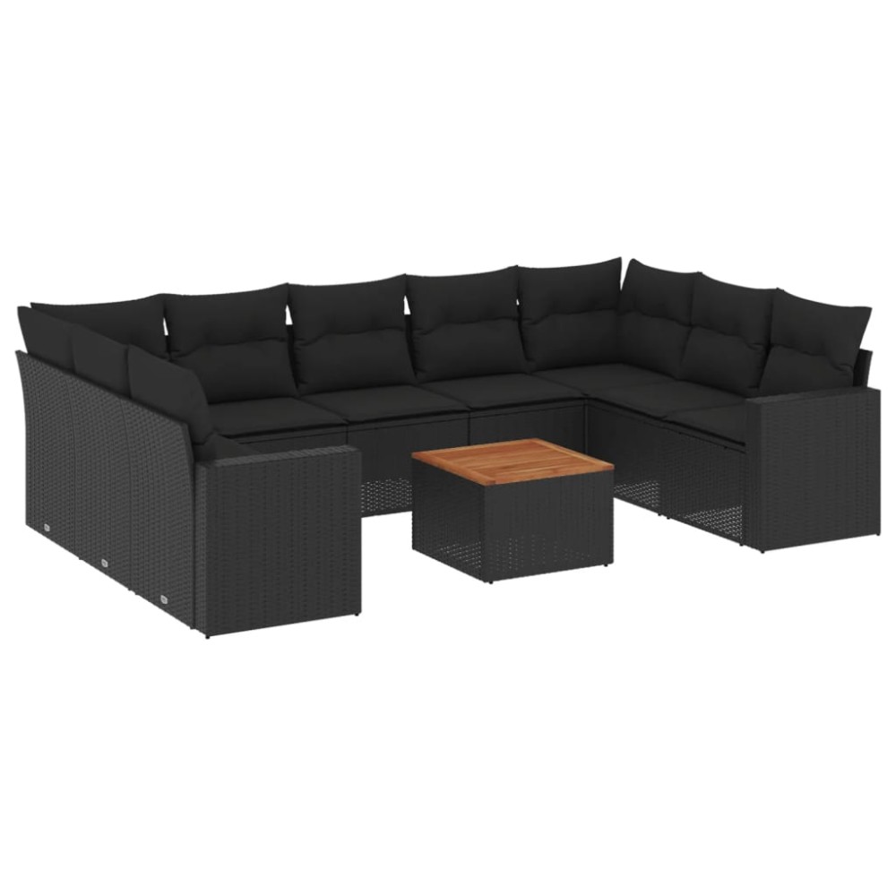 vidaXL Set canapele de grădină cu perne, 10 piese, negru, poliratan