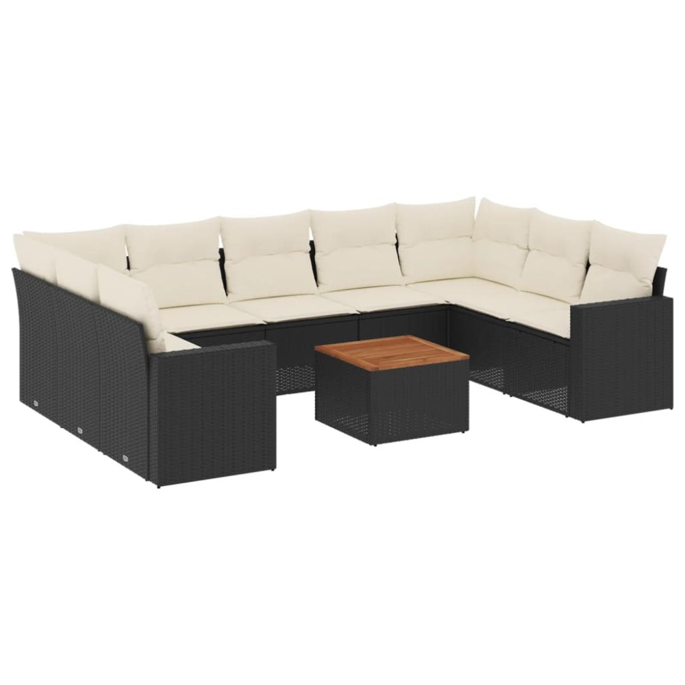vidaXL Set canapele de grădină cu perne, 10 piese, negru, poliratan