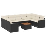 vidaXL Set canapele de grădină cu perne, 10 piese, negru, poliratan vidaXL Set canapele de grădină cu perne, 10 piese, negru, poliratan