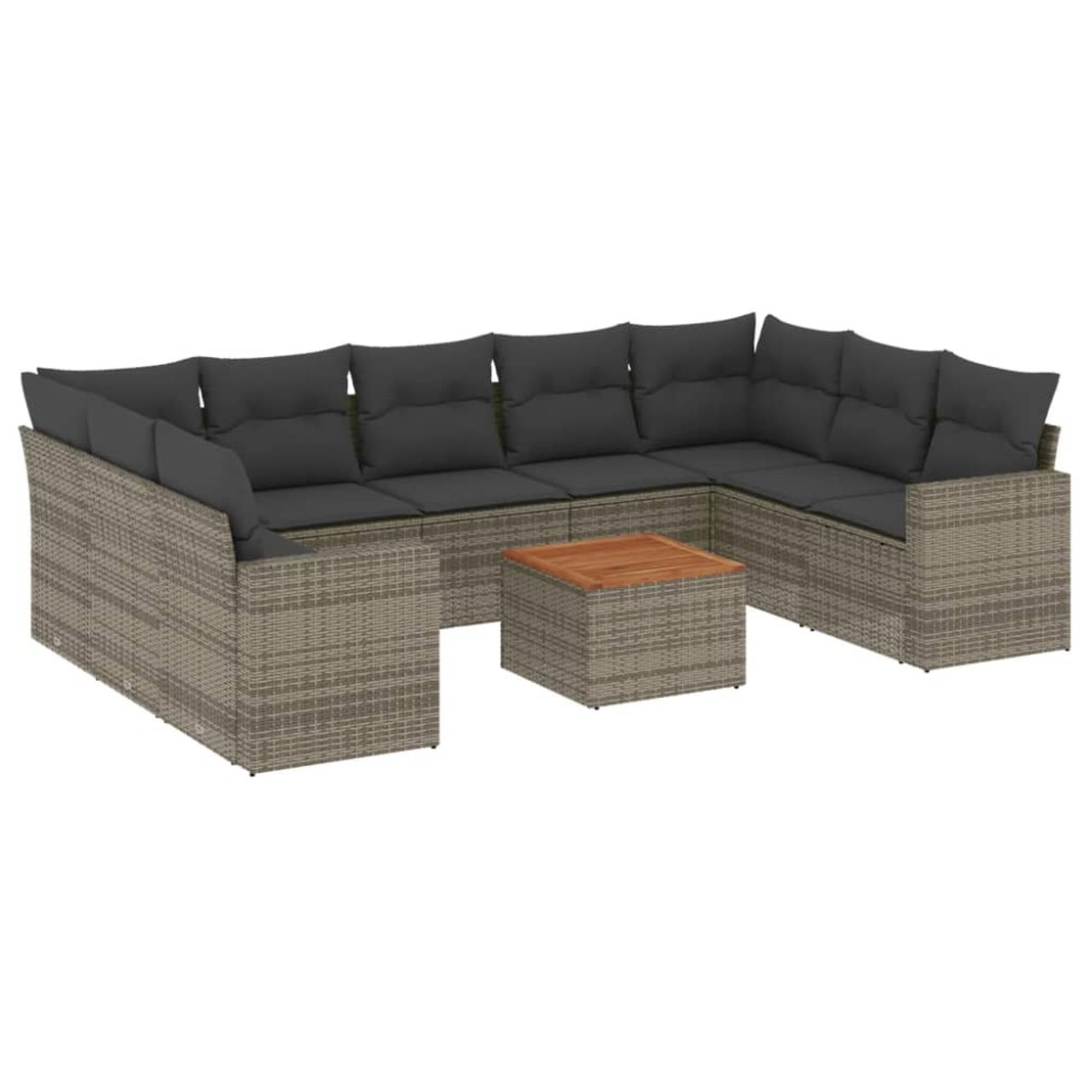 vidaXL Set mobilier de grădină cu perne, 10 piese, gri, poliratan