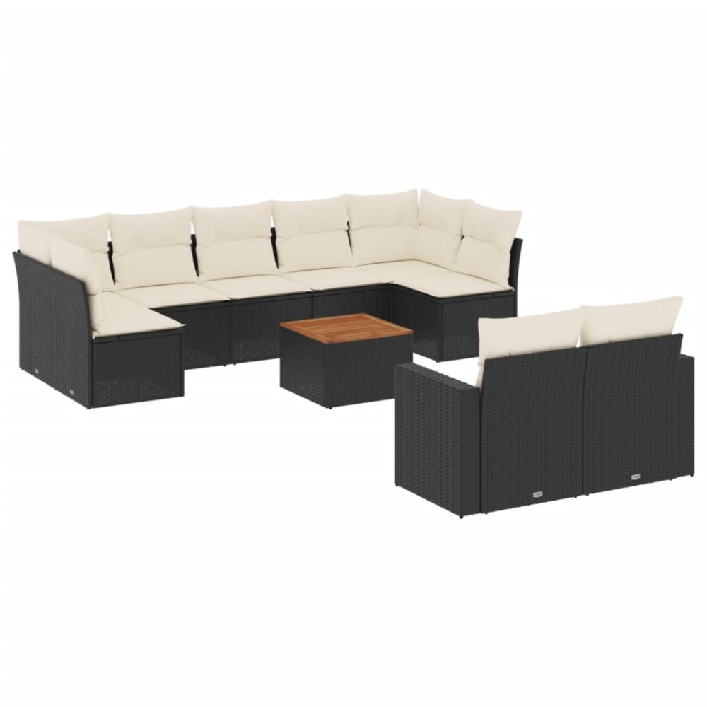 vidaXL Set canapele de grădină cu perne, 10 piese, negru, poliratan