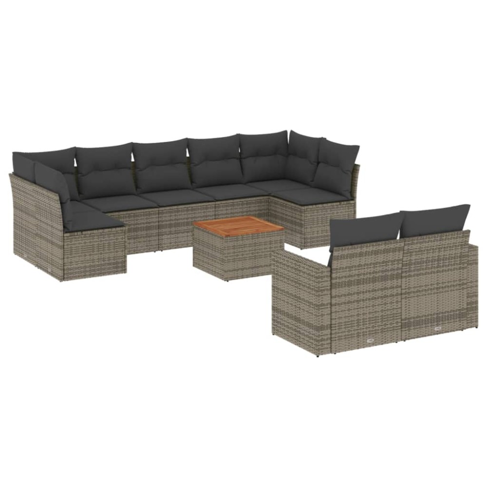 vidaXL Set mobilier de grădină cu perne, 10 piese, gri, poliratan