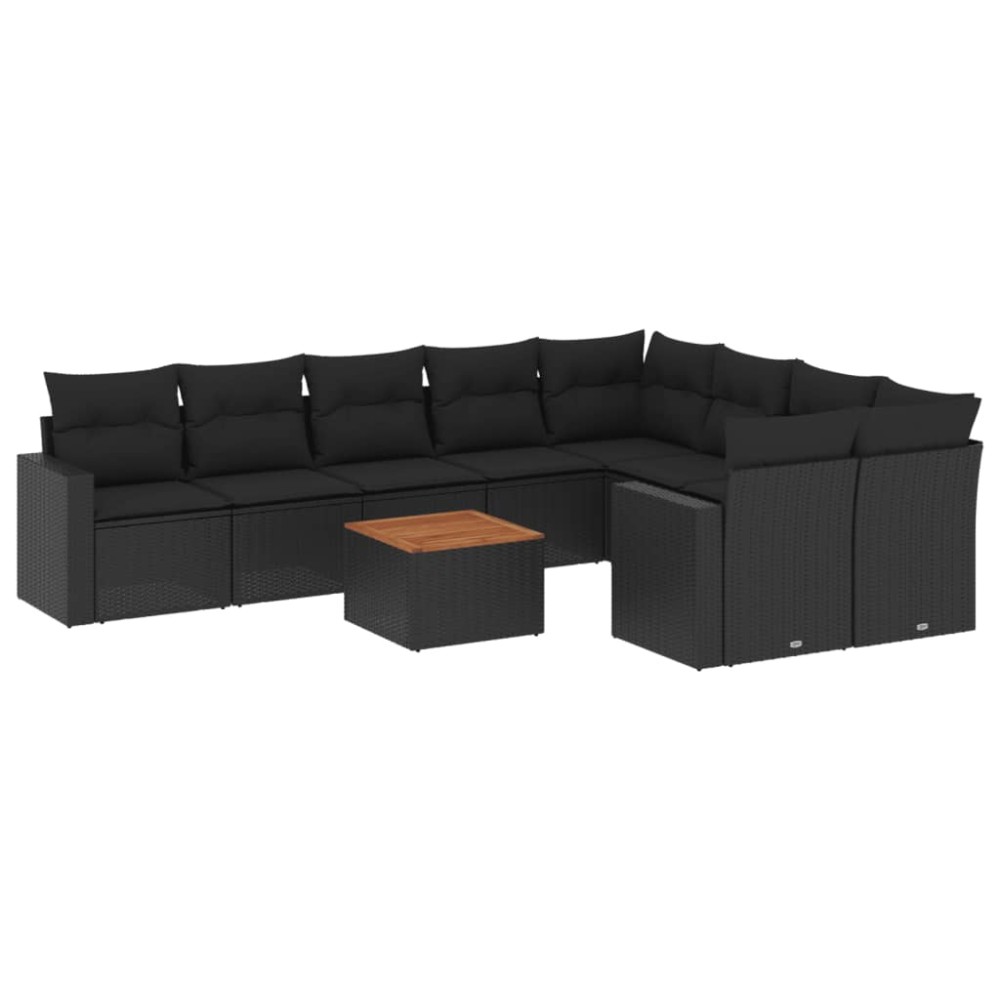 vidaXL Set canapele de grădină cu perne, 10 piese, negru, poliratan