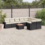 vidaXL Set canapele de grădină cu perne, 10 piese, negru, poliratan vidaXL Set canapele de grădină cu perne, 10 piese, negru, poliratan