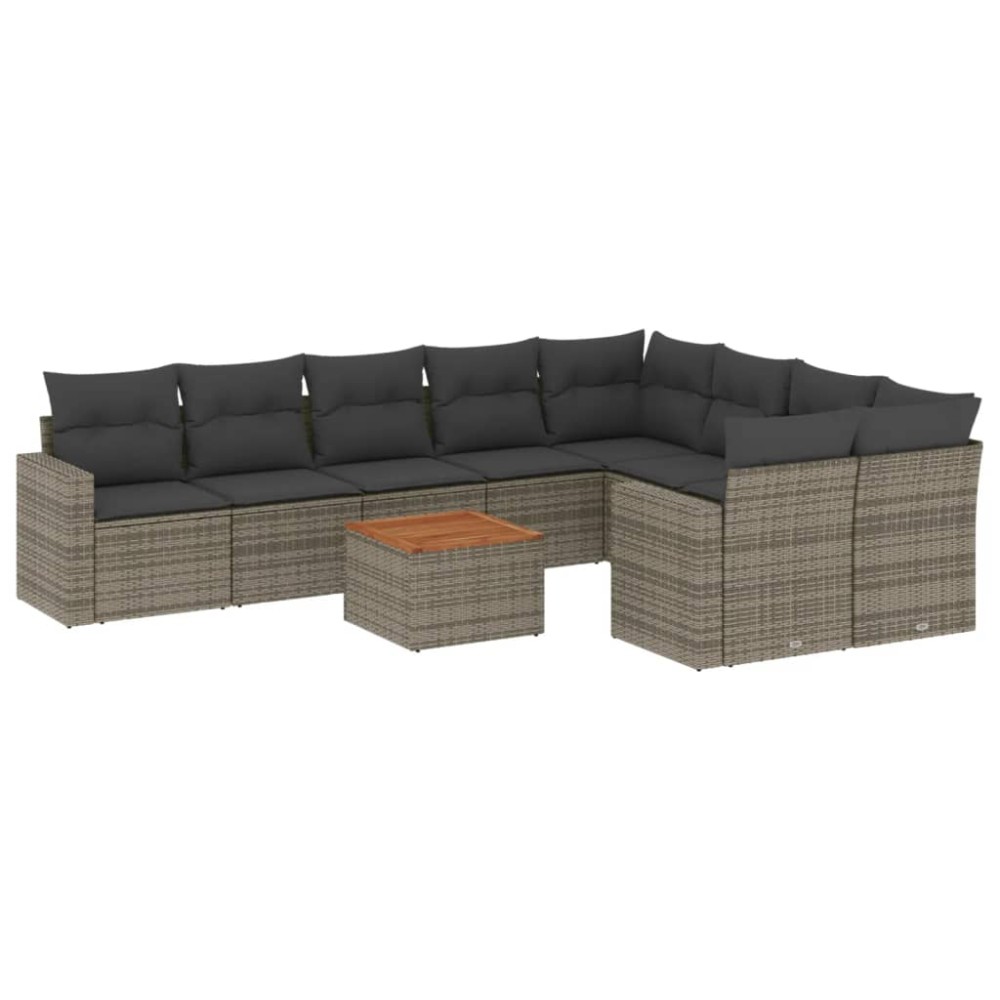 vidaXL Set mobilier de grădină cu perne, 10 piese, gri, poliratan