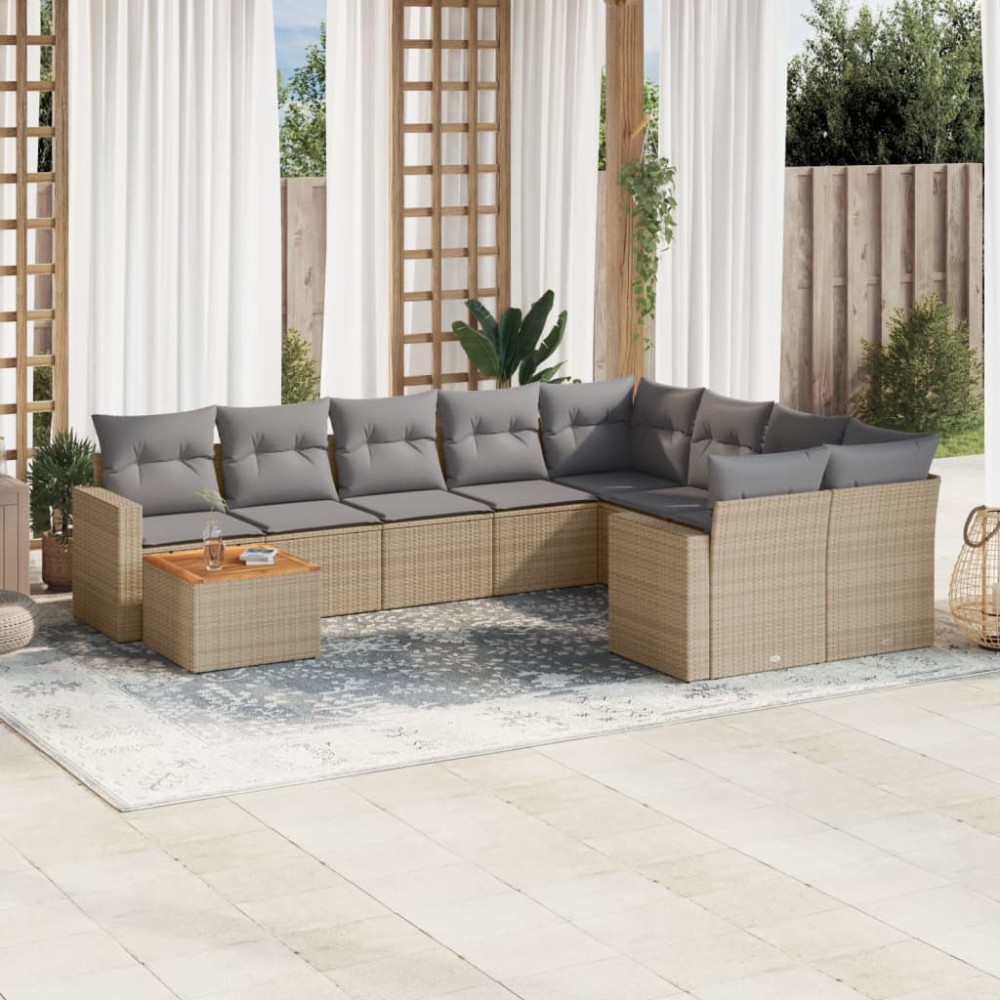 vidaXL Set canapele de grădină cu perne, 10 piese, bej, poliratan