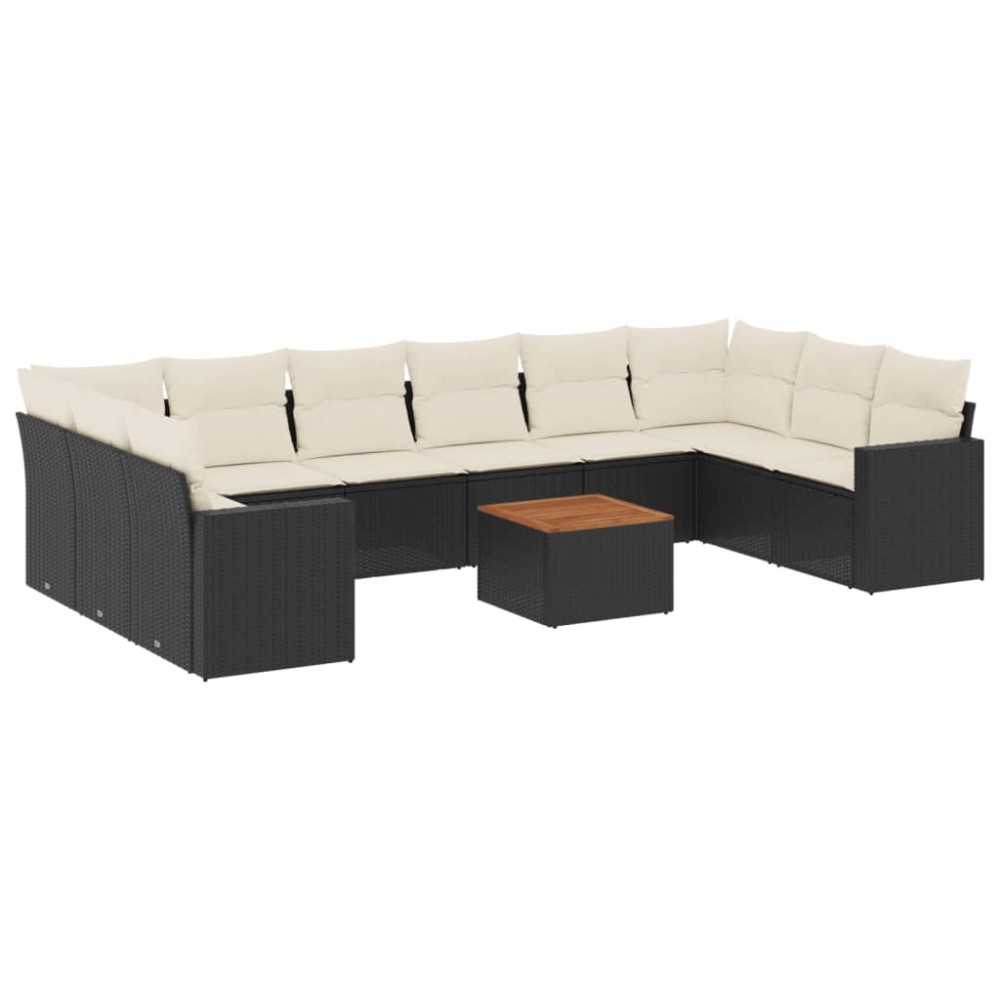 vidaXL Set canapele de grădină cu perne, 11 piese, negru, poliratan