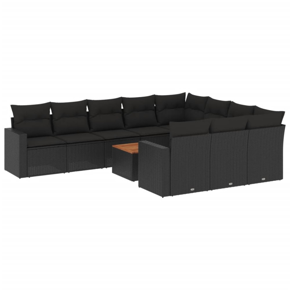 vidaXL Set canapele de grădină cu perne, 11 piese, negru, poliratan
