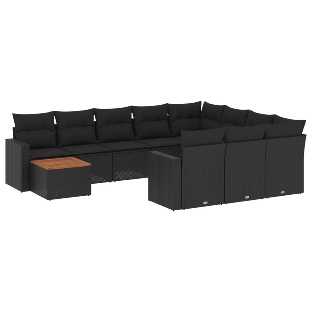 vidaXL Set canapele de grădină cu perne, 11 piese, negru, poliratan