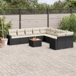vidaXL Set canapele de grădină cu perne, 11 piese, negru, poliratan vidaXL Set canapele de grădină cu perne, 11 piese, negru, poliratan