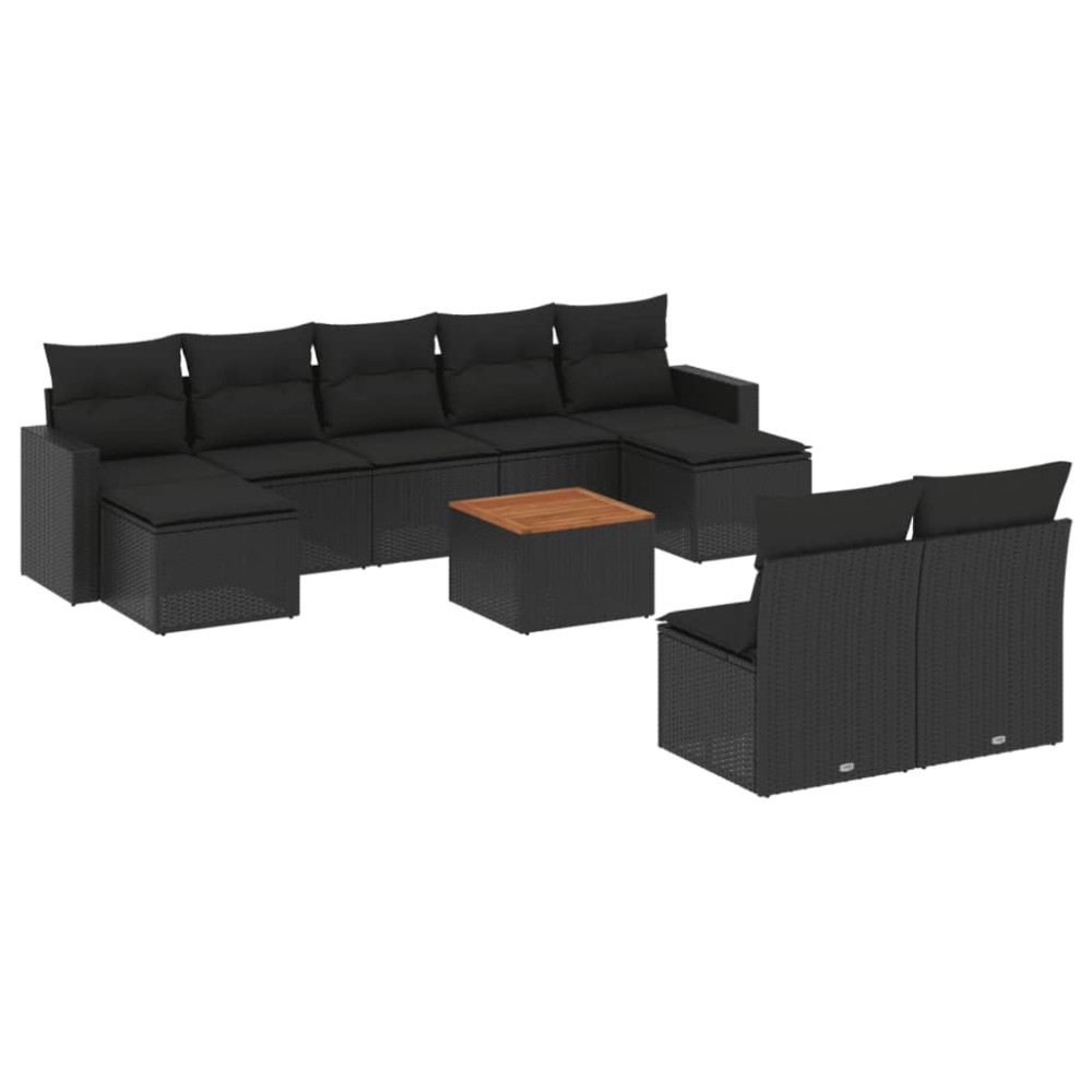 vidaXL Set canapele de grădină cu perne, 10 piese, negru, poliratan