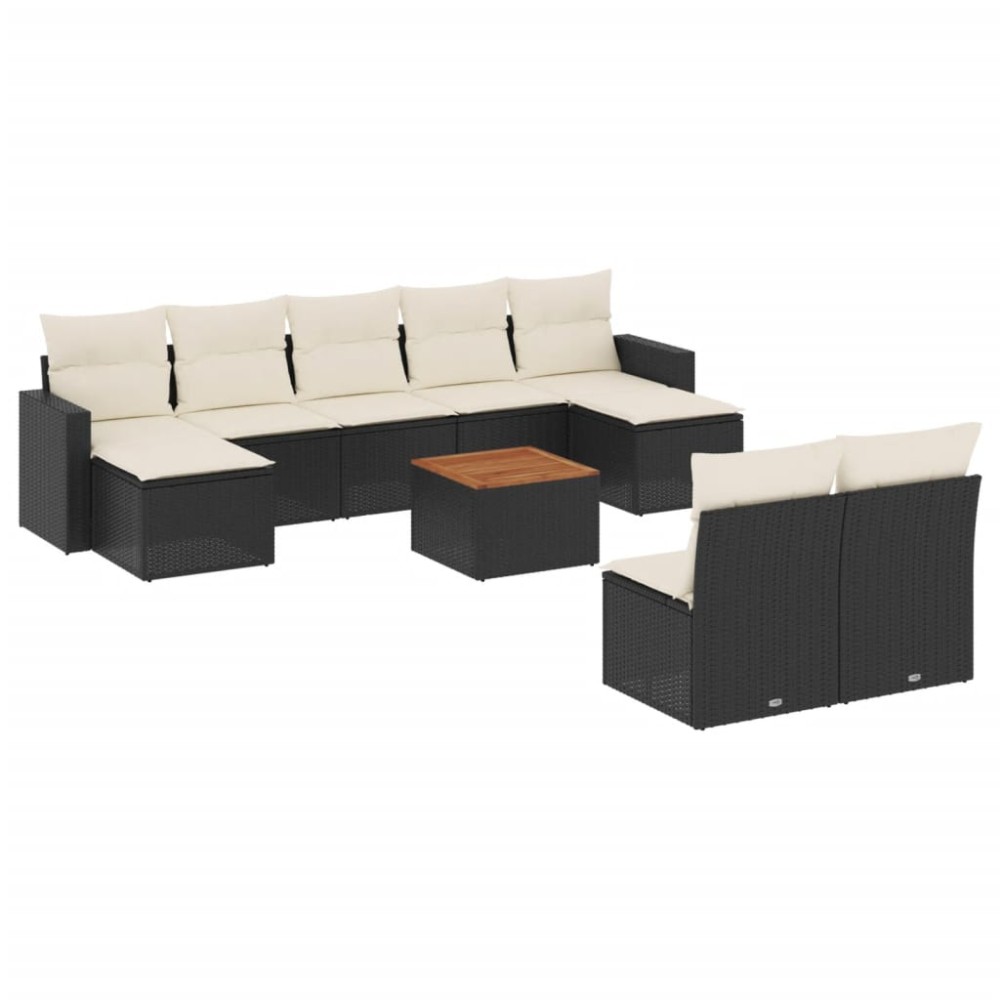 vidaXL Set canapele de grădină cu perne, 10 piese, negru, poliratan
