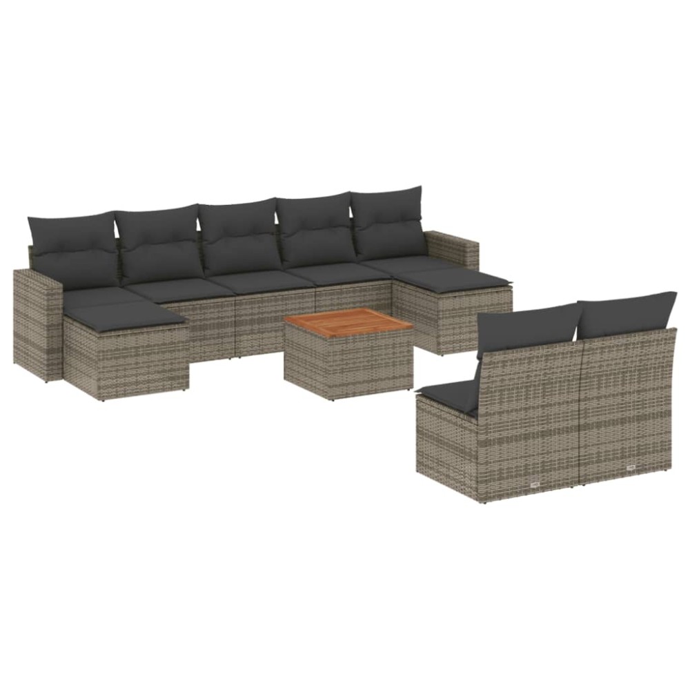 vidaXL Set mobilier de grădină cu perne, 10 piese, gri, poliratan