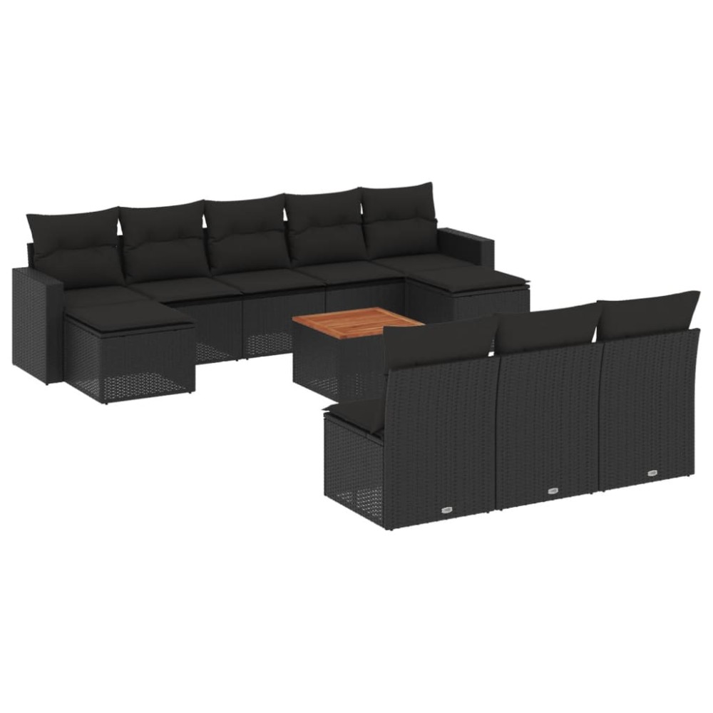 vidaXL Set canapele de grădină cu perne, 11 piese, negru, poliratan