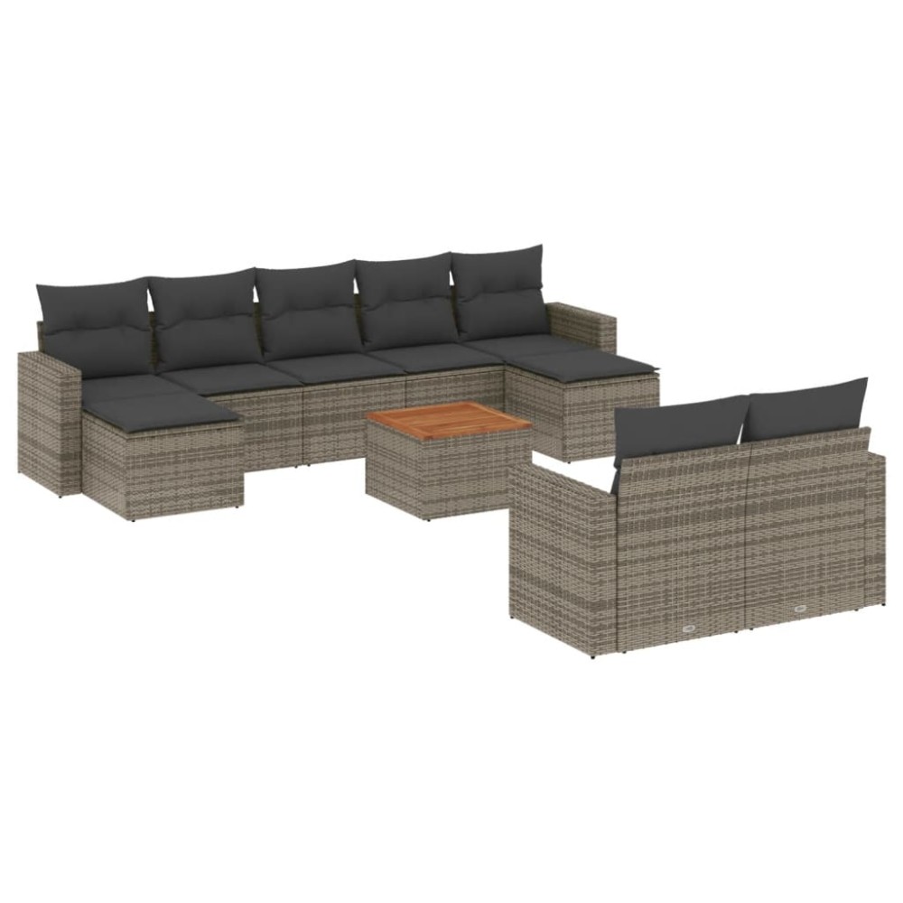 vidaXL Set mobilier de grădină cu perne, 10 piese, gri, poliratan